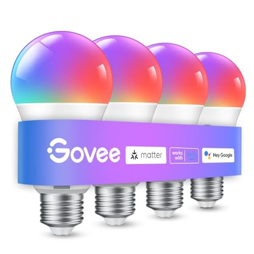 Govee Smart Light Bulbs A19, 800 Lumens, 4-Pack (H6008)