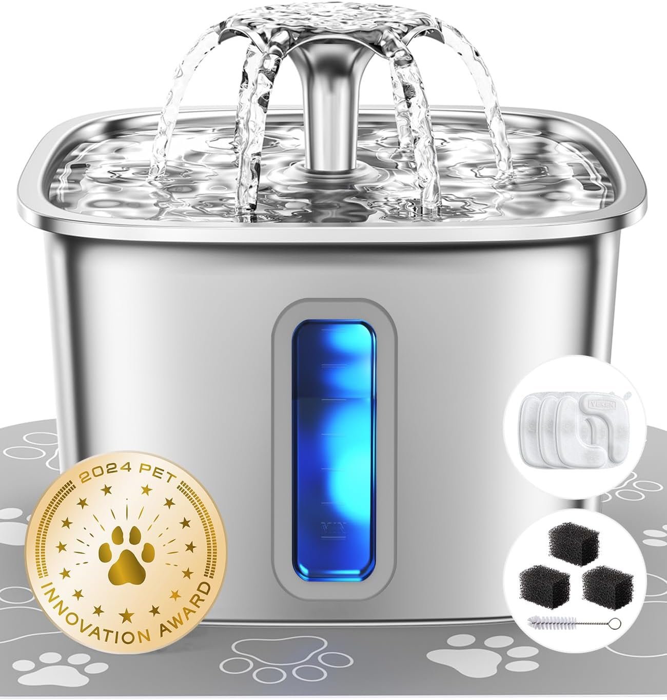 Veken Stainless Steel Pet Water Fountain — 108 oz / 3.2L