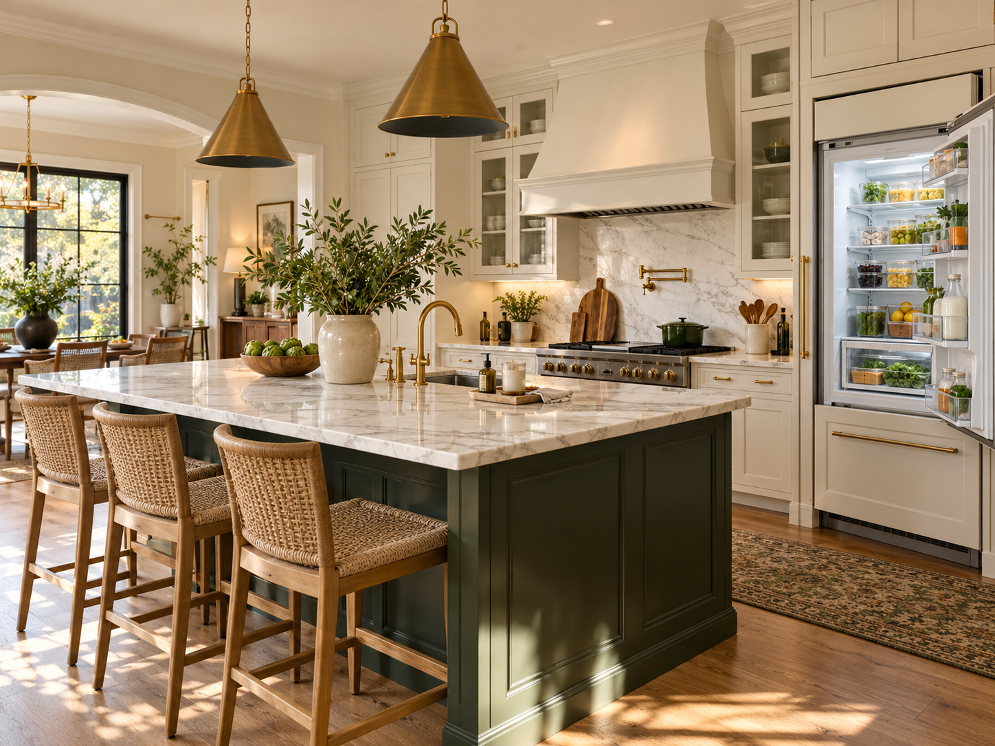 Bright kitchen with an open refrigerator